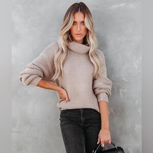 VICI Cowl Neck Knit Sweater in Light Mocha